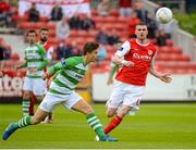 11 May 2015; Ciaran Kilduff, St Patrick's Athletic, in action against Luke Byrne, Shamrock Rovers. SSE Airtricity League Premier Division, St Patrick's Athletic v Shamrock Rovers. Richmond Park, Dublin. Picture credit: Sam Barnes / SPORTSFILE