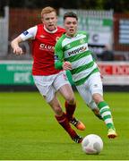 11 May 2015; Brandon Miele, Shamrock Rovers, in action against Sean Hoare, St Patrick's Athletic. SSE Airtricity League Premier Division, St Patrick's Athletic v Shamrock Rovers. Richmond Park, Dublin. Picture credit: David Maher / SPORTSFILE