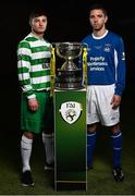 11 May 2015; FAI Junior Cup finalists, Paul Murphy, left, Sheriff YC captain, and David Andrews, Liffey Wanderers captain, at an FAI Umbro Intermediate Cup and FAI  Junior Cup Media Day in association with Umbro and Aviva, Aviva Stadium, Dublin. Picture credit: David Maher / SPORTSFILE