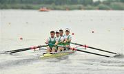 16 June 2008; The Ireland Lightweight Men's Four, from left, Paul Griffin, stroke, Richard Archibald, 2nd seat, Gearoid Towey, 3rd seat and Cathal Moynihan, bow, in action during their heat in which they finished first in a time of 6:05.97 and qualified straight for Wednesday's Final. 2008 Final Olympic Rowing Qualification Regatta, Poznan, Poland. Picture credit: Brendan Moran / SPORTSFILE