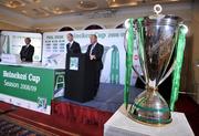 17 June 2008; A general view of the Heineken cup at the Heineken Cup 2008 / 2009 Pool Draw conducted by, from left, Chairman of the ERC Jean Pierre Lux, Chief Executive of the ERC Derek McGrath, and Ieuan Evans. Ballsbridge Court Hotel, Dublin. Picture credit: Brian Lawless / SPORTSFILE