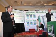 17 June 2008; Munster Chief Executive Gareth Fitzgerald gives his views on the draw as ERC Chairman Jean Pierre Lux looks on at the Heineken Cup 2008 / 2009 Pool Draw. Ballsbridge Court Hotel, Dublin. Picture credit: Brian Lawless / SPORTSFILE