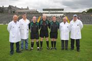 15 June 2008; Referee Richard Moloney, centre, with his linesmen Derek Byrne, left, and Michael Meade, and umpires, including Richard Moloney Snr., Micheal Moloney, Tadhg O'Sullivan and Pat O'Dwyer. Munster Junior Football Championship Semi-Final, Kerry v Clare, Fitzgerald Stadium, Killarney, Co. Kerry. Picture credit: Stephen McCarthy / SPORTSFILE