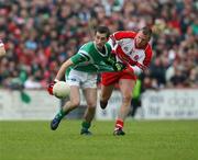 21 June 2008; Ciaran McElroy, Fermanagh, in action against Niall McCusker, Derry. Ulster GAA Senior Football Championship Semi Final, Derry v Fermanagh, Healy Park, Omagh, Co. Tyrone. Picture credit: Oliver McVeigh / SPORTSFILE