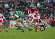 21 June 2008; Tommy McElroy, Fermanagh, in action against Enda Muldoon, Derry. Ulster GAA Senior Football Championship Semi Final, Derry v Fermanagh, Healy Park, Omagh, Co. Tyrone. Picture credit: Oliver McVeigh / SPORTSFILE