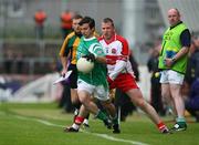 21 June 2008; Shane McCabe, Fermanagh, in action against Niall McCusker, Derry. Ulster GAA Senior Football Championship Semi Final, Derry v Fermanagh, Healy Park, Omagh, Co. Tyrone. Picture credit: Oliver McVeigh / SPORTSFILE