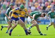 22 June 2008; Mark Flaherty, Clare, in action against Paudie O'Dwyer, Limerick. GAA Hurling Munster Senior Championship Semi-Final, Limerick v Clare, Semple Stadium, Thurles, Co. Tipperary. Picture credit: Brendan Moran / SPORTSFILE