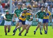 22 June 2008; Diarmuid McMahon, Clare, in action against Donnacha Sheehan, left, and Donal O'Grady, Limerick. GAA Hurling Munster Senior Championship Semi-Final, Limerick v Clare, Semple Stadium, Thurles, Co. Tipperary. Picture credit: Brendan Moran / SPORTSFILE