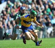 22 June 2008; Mark Flaherty, Clare, in action against Damien Reale, Limerick. GAA Hurling Munster Senior Championship Semi-Final, Limerick v Clare, Semple Stadium, Thurles, Co. Tipperary. Picture credit: Ray McManus / SPORTSFILE