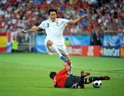 22 June 2008; Fabio Grosso, Italy, in action against David Villa, Spain. UEFA EURO 2008TM, Quarter-Final, Spain v Italy, Ernst Happel Stadion, Vienna, Austria. Picture credit; Pat Murphy / SPORTSFILE