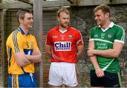 11 May 2015; In attendance at the 2015 Munster GAA Senior Championships Launch are footballers, from left, Enda Coughlan, Clare, Michael Shields, Cork, and Darragh Treacy, Limerick. Blackrock Castle, Blackrock, Cork. Picture credit: Brendan Moran / SPORTSFILE