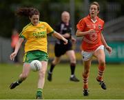 9 May 2015; Katy Herron, Donegal, in action against Caroline O'Hanlon, Armagh. TESCO HomeGrown Ladies National Football League, Division 2 Final, Armagh v Donegal. Parnell Park, Dublin. Picture credit: Piaras Ó Mídheach / SPORTSFILE