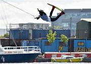 13 May 2015; David O’Caoimh, Irish pro wakeboarder, trains at Wakedock, Grand Canal Dock ahead of this weekend’s Waterways Ireland Docklands Summer Festival 2015. Organised by the Docklands Business Forum, the festival will take place in Grand Canal Dock across the 16th & 17th May. Grand Canal Dock, Dublin. Picture credit: Cody Glenn / SPORTSFILE