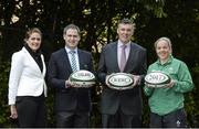 13 May 2015; In attendance at the announcement that Ireland won the bid to be the host nation for the 2017 Women's Rugby World Cup are, from left,  IRFU Women's Rugby Ambassador Fiona Coghlan, Ireland head coach Tom Tierney, IRFU Chief Executive Philip Browne, and Irish Women's Rugby Captain Niamh Briggs. Ballsbridge Hotel, Dublin. Picture credit: Piaras Ó Mídheach / SPORTSFILE