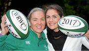 13 May 2015; In attendance at the announcement that Ireland won the bid to be the host nation for the 2017 Women's Rugby World Cup are Irish Women's Rugby captain Niamh Briggs, left, and IRFU Women's Rugby Ambassador Fiona Coghlan. Ballsbridge Hotel, Dublin. Picture credit: Piaras Ó Mídheach / SPORTSFILE