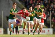 13 May 2015; Stephen Leonard, Cork, in action against Jack Morgan, left, and John Mark Foley, Kerry. Electric Ireland Munster GAA Football Minor Semi-Final, Kerry v Cork. Austin Stack Park, Tralee, Co. Kerry. Picture credit: Diarmuid Greene / SPORTSFILE