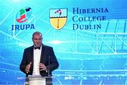 13 May 2015; Speaking at the Hibernia College IRUPA Rugby Player Awards 2015 is Omar Hassanein, CEO, IRUPA. Burlington Hotel, Dublin. Picture credit: Brendan Moran / SPORTSFILE