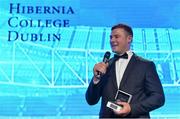 13 May 2015; Connacht and Ireland's Robbie Henshaw is interviewed after being presented with the VW Try of the Year award, for his effort against England in the RBS Six Nations, at the Hibernia College IRUPA Rugby Player Awards 2015. Burlington Hotel, Dublin. Picture credit: Brendan Moran / SPORTSFILE