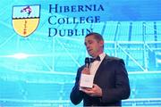 13 May 2015; Former Munster and Ireland legend Alan Quinlan is interviewed after being presented with the Zurich Contribution to Society award, in recognition of the significant impact made to society through his work raising the profile of mental health and depression in Ireland, at the Hibernia College IRUPA Rugby Player Awards 2015. Burlington Hotel, Dublin. Picture credit: Brendan Moran / SPORTSFILE