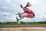 14 May 2015; Laura Cunningham, Presentation College, Anthery, Co. Galway, in action during the girls intermediate long jump at the GloHealth Connacht Schools Track and Field Championships. Athlone IT, Athlone, Co. Westmeath. Picture credit: Sam Barnes / SPORTSFILE