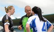9 May 2015; Referee Jonathan Murphy with team captains Stephanie O'Reilly, left, Sligo, and Linda Wall, Waterford, before the game. TESCO HomeGrown Ladies National Football League, Division 3 Final, Waterford v Sligo. Parnell Park, Dublin. Picture credit: Piaras Ó Mídheach / SPORTSFILE