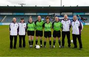 9 May 2015; Referee Jonathan Murphy with his officials before the game. TESCO HomeGrown Ladies National Football League, Division 3 Final, Waterford v Sligo. Parnell Park, Dublin. Picture credit: Piaras Ó Mídheach / SPORTSFILE
