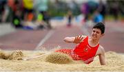 14 May 2015; Eric Connolly, St Muredach's College, Ballina, Co. Mayo, in action during the boys senior long jump event at the GloHealth Connacht Schools Track and Field Championships. Athlone IT, Athlone, Co. Westmeath. Picture credit: Sam Barnes / SPORTSFILE
