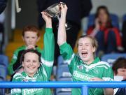 22 June 2008; Lucan Sarsfields captains Sarah Courtney, left, and Laura Murtagh, lift the Division 1 Cup. Feile na nGael Camogie Finals, Division 1 Final, Lucan Sarsfields, Co. Dublin v Mullagh, Co. Galway, O'Moore Park, Portlaoise, Laois. Picture credit: Matt Browne / SPORTSFILE