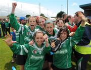 22 June 2008; Lucan Sarsfields, Co. Dublin,  players, from left, Niamh Williams, Shannon Clarke, Claire Rigney, Laura Morrissey, Orla Beggan and Sarah Muldoon celebrate after the final whistle. Feile na nGael Camogie Finals, Division 1 Final, Lucan Sarsfields, Co. Dublin v Mullagh, Co. Galway, O'Moore Park, Portlaoise, Laois. Picture credit: Matt Browne / SPORTSFILE