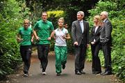 24 June 2008; Athletes left to right, Fionnuala Britton, Paul Hession and Linda Byrne, with Chief Executive ESB Padraig McManus, third from right, Chief Executive of Athletics Ireland Mary Coghlan and President of Athletics Ireland Liam Hennessy, right at the launch by Athletics Ireland and ESB of the ESB Athlete Support Scheme for 2008. ESB Head Office, Lower Fitzwilliam Street, Dublin. Picture credit: David Maher / SPORTSFILE