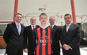 25 June 2008; Bohemians Football Club announced details of a 5 year Link Up and Scholarship Programme with DCU. At the announcement are Ian Byrne, Bohemians FC U20, with from left, Richard Sutherland, Head of Youth Development, Bohemians FC, Robert Loughlin, Youth Director, Bohemians FC, Ken Robinson, CEO, DCU Sport, and Gerry Conway, Honorary Secretary, Bohemians FC. Bohemians Football Club and Dublin City University Press Conference, Syndicate Room, Dublin City University, Dublin. Picture credit: Brian Lawless / SPORTSFILE