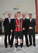 25 June 2008; Bohemians Football Club announced details of a 5 year Link Up and Scholarship Programme with DCU. At the announcement are Ian Byrne, Bohemians FC U20, with from left, Richard Sutherland, Head of Youth Development, Bohemians FC, Robert Loughlin, Youth Director, Bohemians FC, Ken Robinson, CEO, DCU Sport, and Gerry Conway, Honorary Secretary, Bohemians FC. Bohemians Football Club and Dublin City University Press Conference, Syndicate Room, Dublin City University, Dublin. Picture credit: Brian Lawless / SPORTSFILE