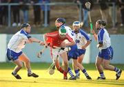 25 June 2008; Mark Collins, Cork, is tackled by Waterford players Philip Mahony, left, and Barry Coughlan. ESB Munster Minor Hurling Championship semi-final, Waterford v Cork, Walsh Park, Co. Waterford. Picture credit: Matt Browne / SPORTSFILE
