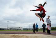 14 May 2015; Amy Greally, Ballyhaunis CS, Ballyhaunis, Co. Mayo, during the girls intermediate long jump event at the GloHealth Connacht Schools Track and Field Championships. Athlone IT, Athlone, Co. Westmeath. Picture credit: Sam Barnes / SPORTSFILE