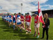 3 May 2015; The Waterford and Cork players, including Kevin Moran and Conor Lehane, shake hands before the game. Allianz Hurling League, Division 1 Final, Cork v Waterford. Semple Stadium, Thurles, Co. Tipperary. Picture credit: Ray McManus / SPORTSFILE