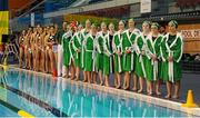 15 May 2015; The Ireland and Switzerland teams stand for their national anthems. Ireland Water Polo 8 Nations Tournament, Ireland v Switzerland. National Aquatic Centre, Dublin. Picture credit: Sam Barnes / SPORTSFILE