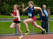 16 May 2015; Jenna Bromell, Castle Troy College, Co. Limerick, passes Grainne Kavanagh, URS Waterford, Co.Waterford, during the Senior girls 200m at the GloHealth Munster Schools Track and Field Championships. Cork CIT, Cork. Picture credit: Sam Barnes / SPORTSFILE
