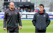 16 May 2015; Ulster captain Rory Best, left, with forwards coach Allen Clarke ahead of the game. Guinness PRO12, Round 22, Glasgow Warriors v Ulster, Scotstoun Stadium, Glasgow, Scotland. Picture credit: Craig Watson / SPORTSFILE