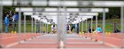 16 May 2015; There were only two runners in the Intermediate Boys 100m Hurdles at the GloHealth Munster Schools Track and Field Championships. Cork CIT, Cork. Picture credit: Sam Barnes / SPORTSFILE