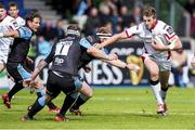 16 May 2015; Stuart McCloskey, Ulster, is tackled by Andrew Warwick, Glasgow Warriors. Guinness PRO12, Round 22, Glasgow Warriors v Ulster, Scotstoun Stadium, Glasgow, Scotland. Picture credit: Craig Watson / SPORTSFILE