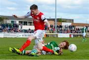 16 May 2015; Ian Bermingham, St.Patrick's Athletic, is tackled by Hugh Douglas, Bray Wanderers. SSE Airtricity League Premier Division, Bray Wanderers v St.Patrick's Athletic, Carlisle Grounds, Bray, Co. Wicklow. Picture credit: Ray Lohan / SPORTSFILE