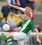 16 May 2015; Kiarnan Kilduff, St Patrick's Athletic, in action against Adam Mitchell, Bray Wanderers. SSE Airtricity League Premier Division, Bray Wanderers v St Patrick's Athletic, Carlisle Grounds, Bray, Co. Wicklow. Picture credit: Ray Lohan / SPORTSFILE