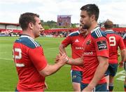 16 May 2015; Munster's JJ Hanrahan, left, and Conor Murray after victory over Newport Gwent Dragons. Guinness PRO12, Round 22, Munster v Newport Gwent Dragons. Irish Independent Park, Cork. Picture credit: Diarmuid Greene / SPORTSFILE