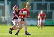 16 May 2015; Briege Corkery, Cork, in action against Geraldine Conneally, Galway. TESCO HomeGrown Ladies National Football League, Division 1 Final Replay, Cork v Galway, O'Moore Park, Portlaoise, Co. Laois. Picture credit: Brendan Moran / SPORTSFILE