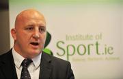 24 June 2008; The Institute of Sport unveiled New Education and Career Support Programmes an initiative to support elite athletes through their sporting careers and into a life after sport. The Athlete Lifestyle Programmes allow athletes combine study and work opportunities with their careers as elite international competitors. Speaking at the announcement is Keith Wood, Board Member of the Institute of Sport. Burlington Hotel, Dublin. Picture credit: Brian Lawless / SPORTSFILE
