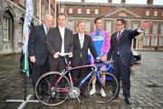 26 June 2008; At the launch of the 2008 Tour of Ireland cycle race which is being held from the 27th to 31st August are, from left, Alan Rushton, Tour of Ireland Event Director, Irish cycling legend Sean Kelly, Minister for Arts, Sport & Tourism, Martin Cullen, TD., Pezula racing team riders Ciaran Power and Darach McQuaid, Tour of Ireland Project Director. Dublin Castle, Dublin. Picture credit: Stephen McCarthy / SPORTSFILE