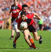 29 June 2008; Daniel Hughes, Down, in action against Andy Mallon, Armagh. GAA Football Ulster Senior Championship Semi-Final, Down v Armagh, St Tighearnach's Park, Clones, Co. Monaghan. Picture credit: Oliver McVeigh / SPORTSFILE