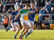 16 May 2015; Joseph O'Connor, Offaly, in action against Dermot Brady, left, and Barry Gilleran, Longford. Leinster GAA Football Senior Championship, Round 1, Offaly v Longford, O'Connor Park, Tullamore, Co. Offaly. Picture credit: Ray McManus / SPORTSFILE