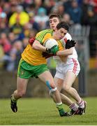 17 May 2015; Conor Doherty, Donegal, in action against Conor Shields, Tyrone. Electric Ireland Ulster GAA Football Minor Championship, 1st Round, Donegal v Tyrone. MacCumhaill Park, Ballybofey, Co. Donegal. Picture credit: Oliver McVeigh / SPORTSFILE