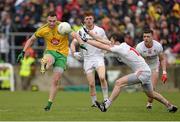 17 May 2015; Martin McElhinney, Donegal, in action against Barry Tierney, Tyrone. Ulster GAA Football Senior Championship, Preliminary Round, Donegal v Tyrone. MacCumhaill Park, Ballybofey, Co. Donegal. Picture credit: Oliver McVeigh / SPORTSFILE